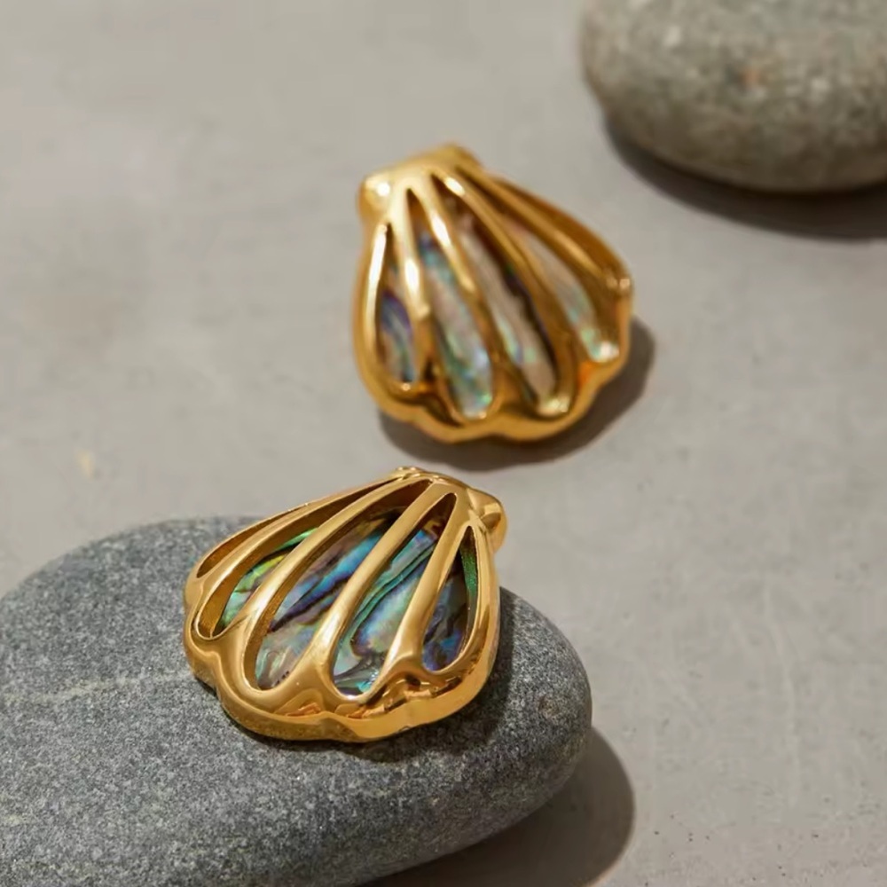 Gold and Abalone Shell Earrings - Picture 8 of 9